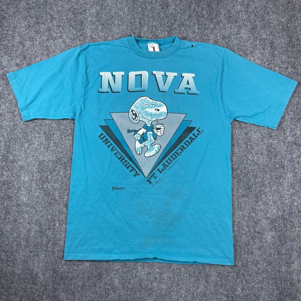 Vintage Snoopy Nova University Schulz T-Shirt Mens Large Teal 90s Graphic Tee
